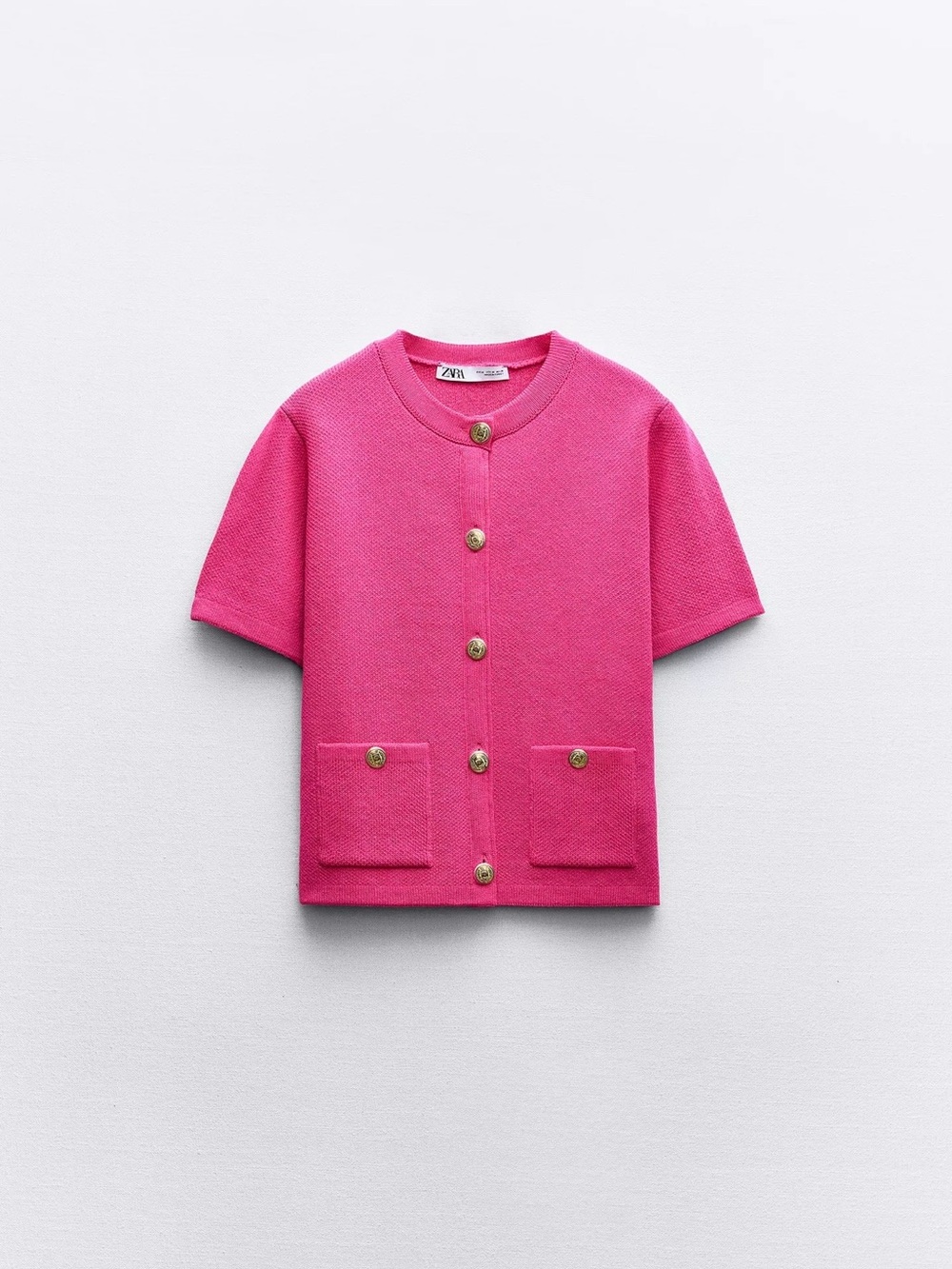 ZARA Pink Short-Sleeve Button Pocket Cardigan